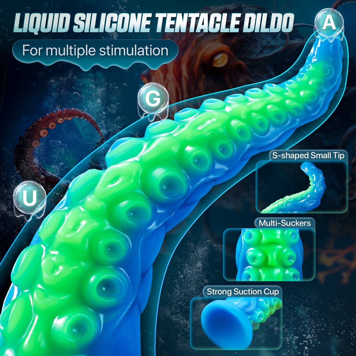 12.9inch Silicone Luminous Tentagle Multiple Stimualtion Dildo with Suction Cup