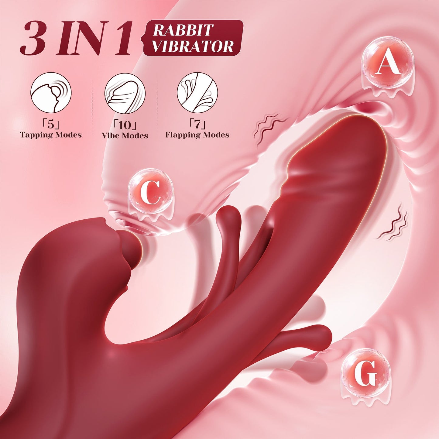 CHERLY App Control 3 in 1 Tapping and Flapping Intelligent Heating Rabbit Vibrator