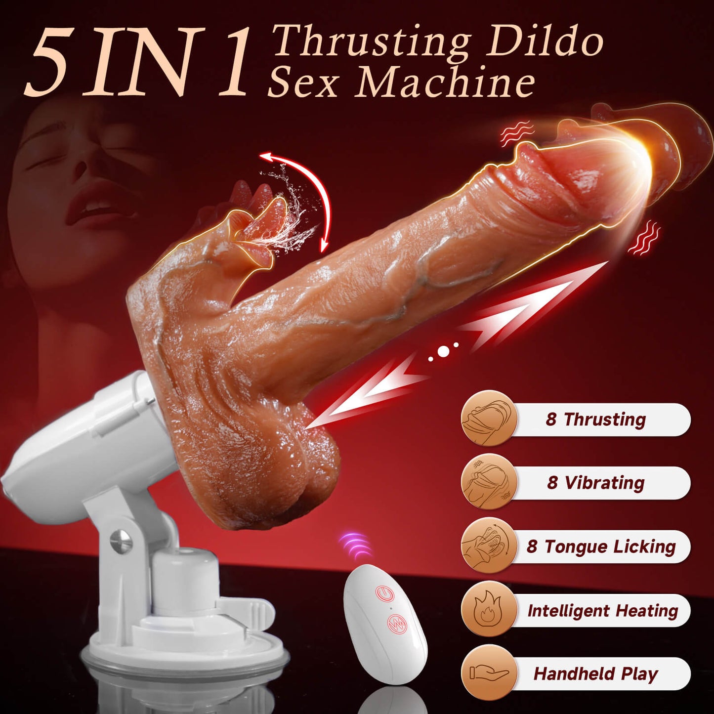 Realistic Thrusting and Vibraing and Licking Sex Dildo with Smart Heating