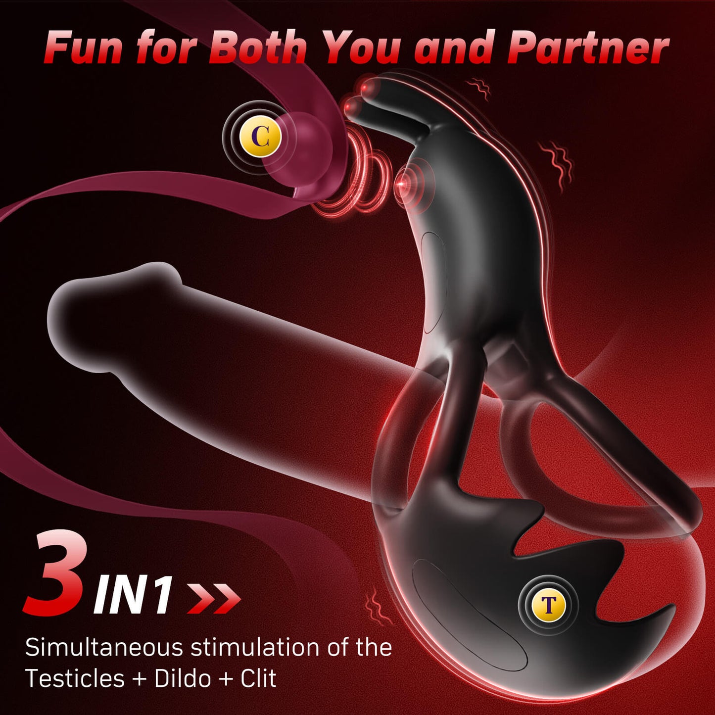 RABBITEARS 3 in 1 Multi Stimulation Cock Ring with Rabbit Ear