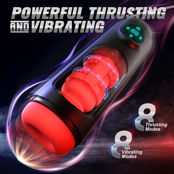 8 Vibrating and Thrusting Modes Male Masturbators with LCD Display