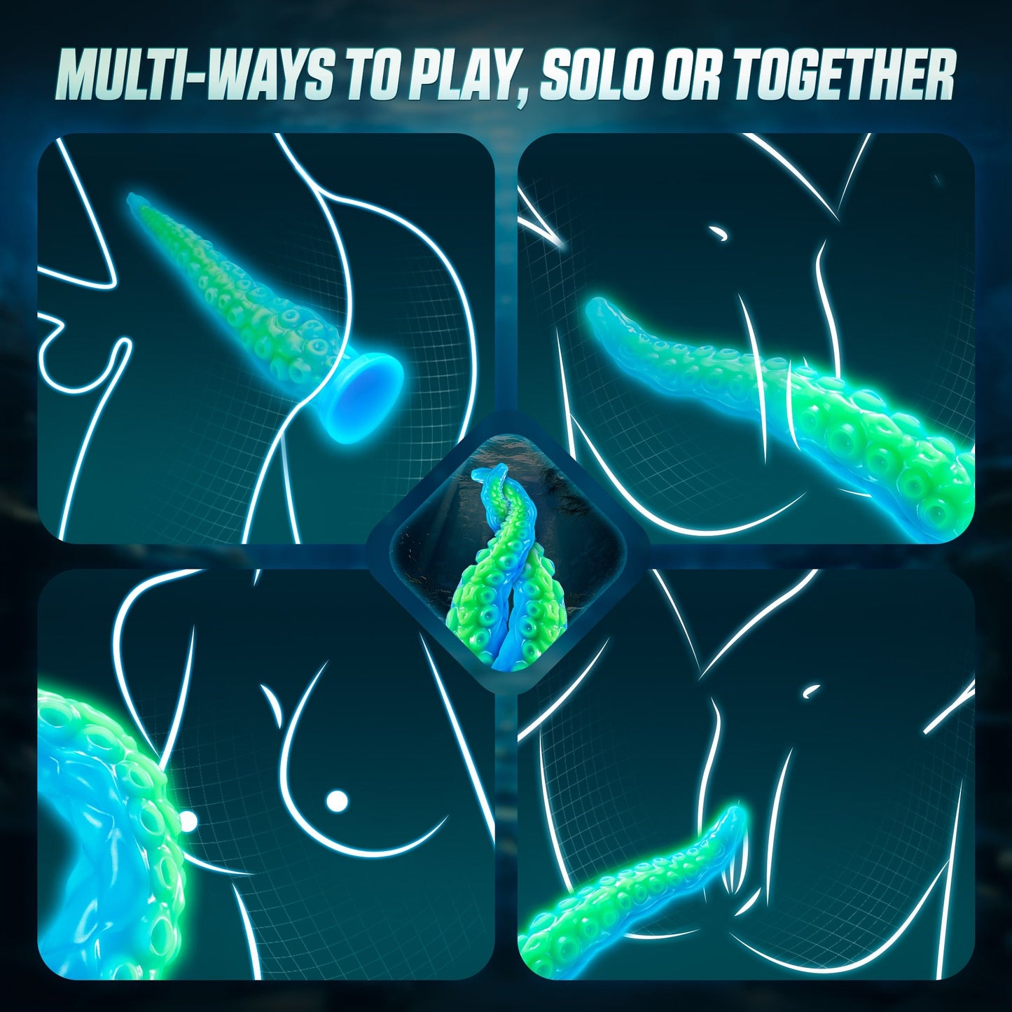 12.9inch Silicone Luminous Tentagle Multiple Stimualtion Dildo with Suction Cup