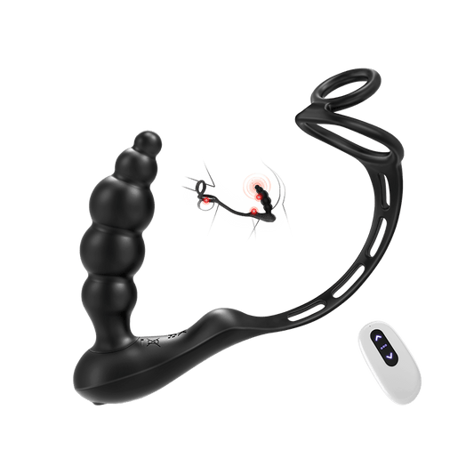3 in 1 Anal Beads Prostate Massager Dual Cock Rings Anal Vibrator Toy