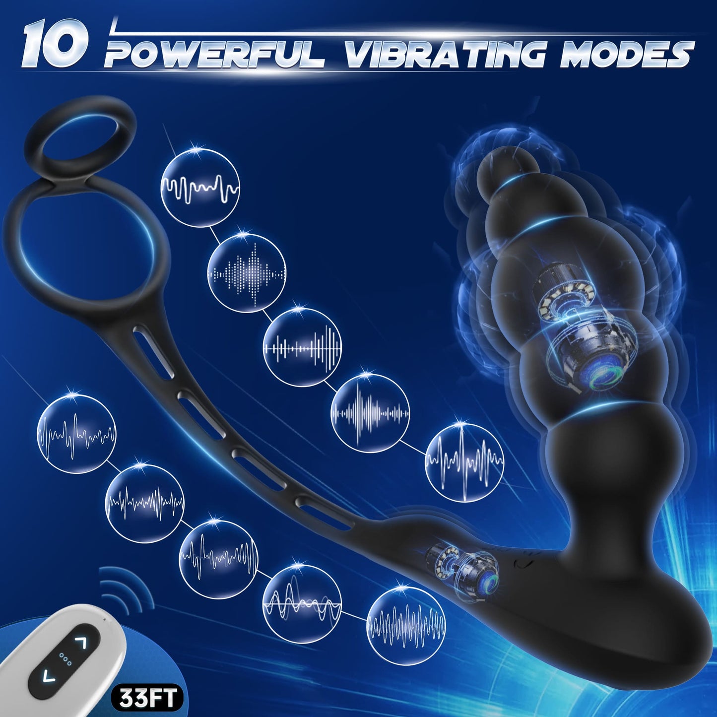 3 in 1 Anal Beads Prostate Massager Dual Cock Rings Anal Vibrator Toy