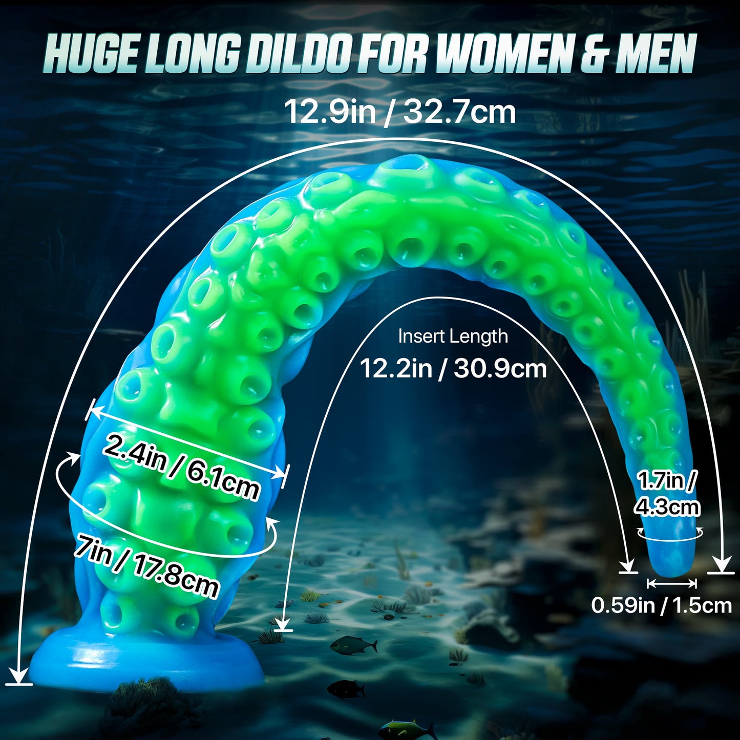 12.9inch Silicone Luminous Tentagle Multiple Stimualtion Dildo with Suction Cup