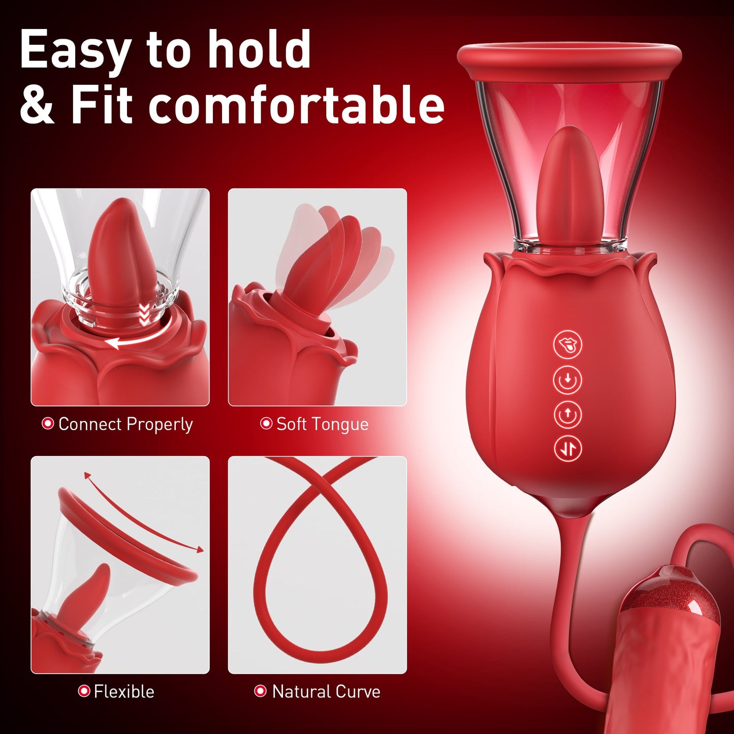 2024 Upgrade Rose Flapping & Realistic G-Spot Dildo and Clitoris Vibrator Plug