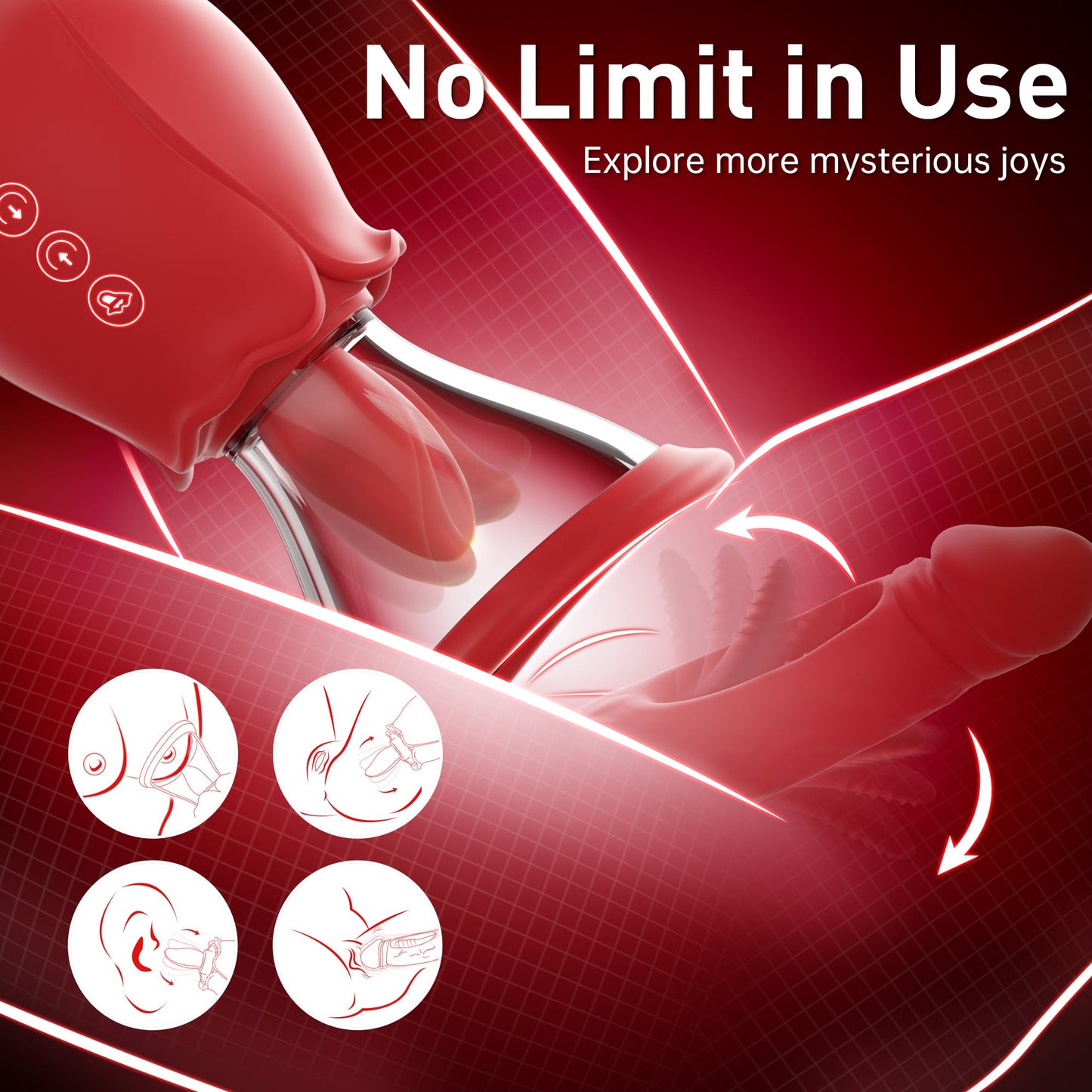 2024 Upgrade Rose Flapping & Realistic G-Spot Dildo and Clitoris Vibrator Plug