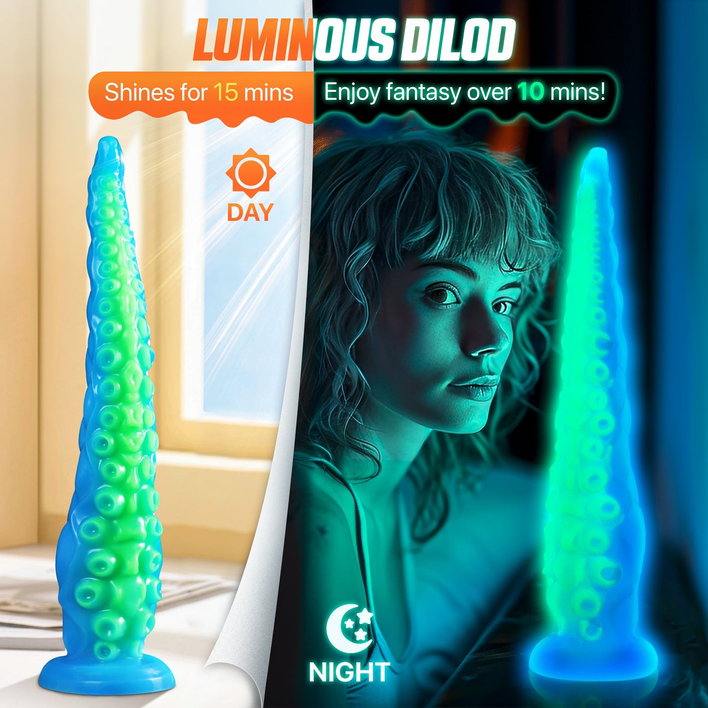 12.9inch Silicone Luminous Tentagle Multiple Stimualtion Dildo with Suction Cup
