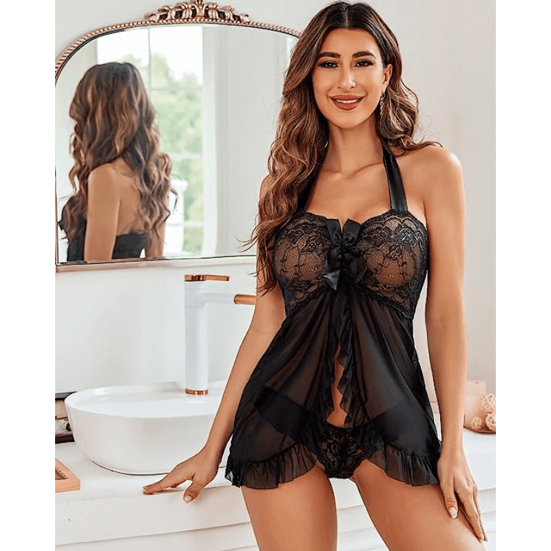 Sexy Lace Pajamas Seductive Cami Split Dress Nightwear