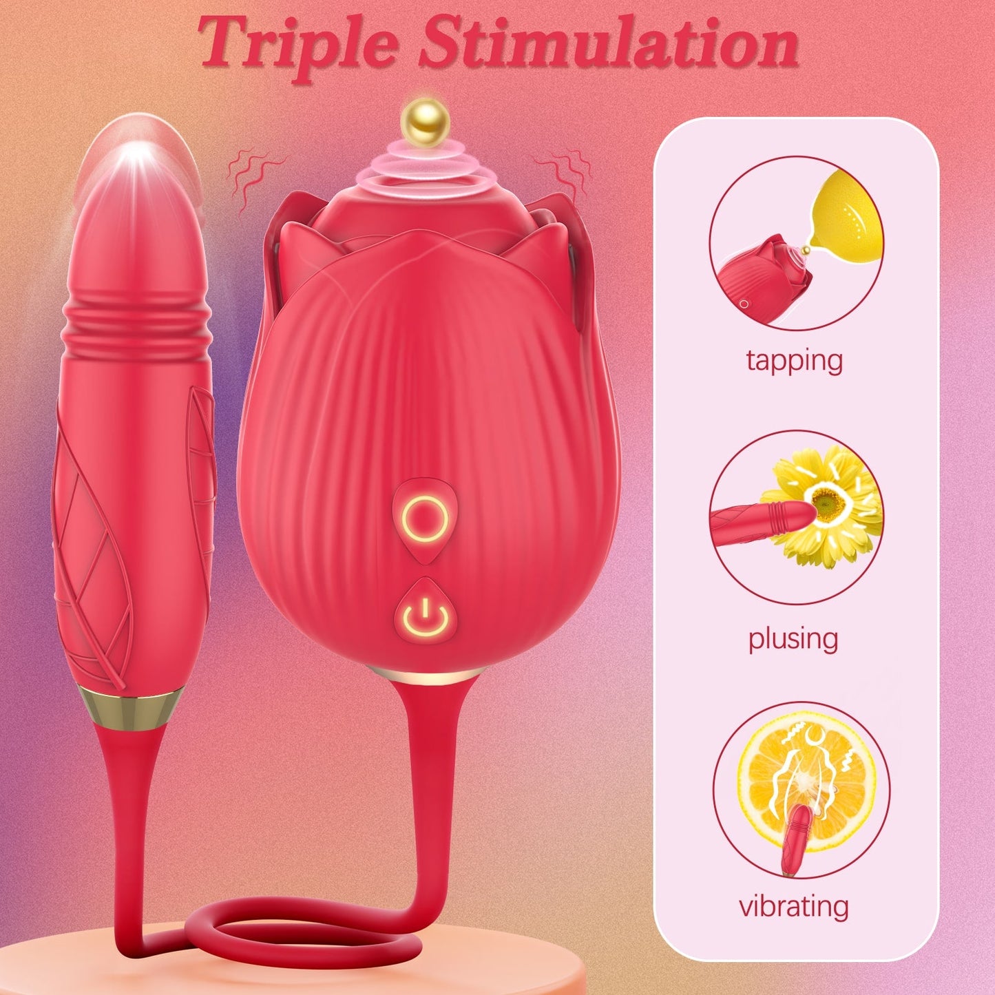 3 in 1 Rose Sex Stimulator for woman with 10 Tapping Modes