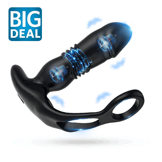 Dual Cock Ring Powerful Thrusting & Vibration Butt Plug