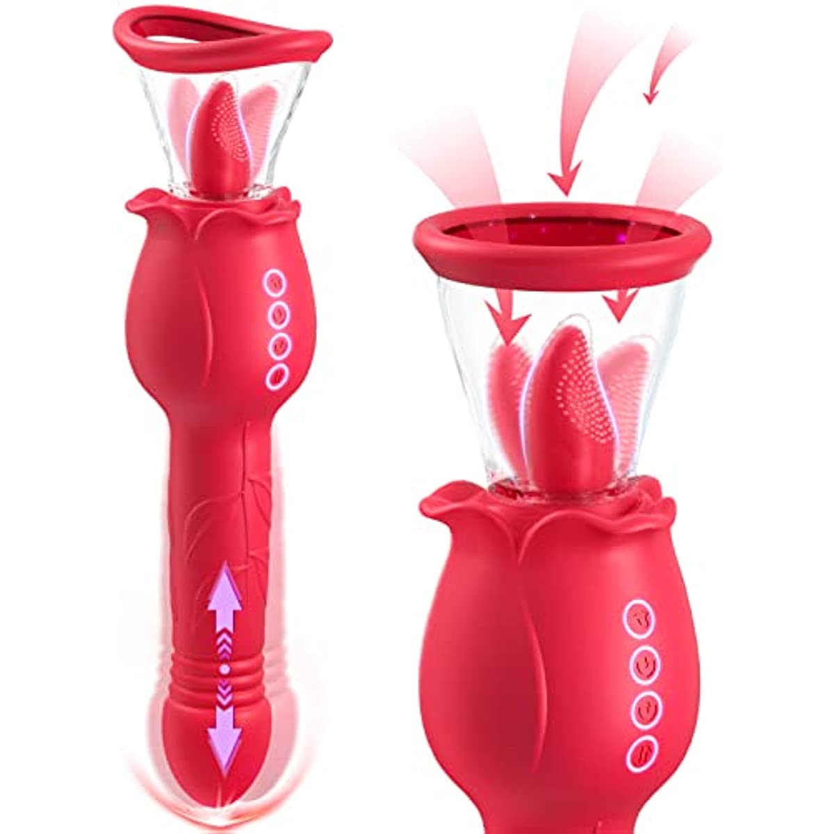 Rose Sucking & Thrusting Clitoral Stimulator with 2 Cups