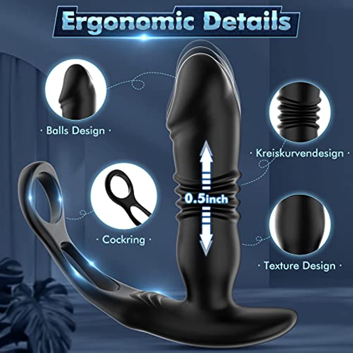Dual Cock Ring Powerful Thrusting & Vibration Butt Plug