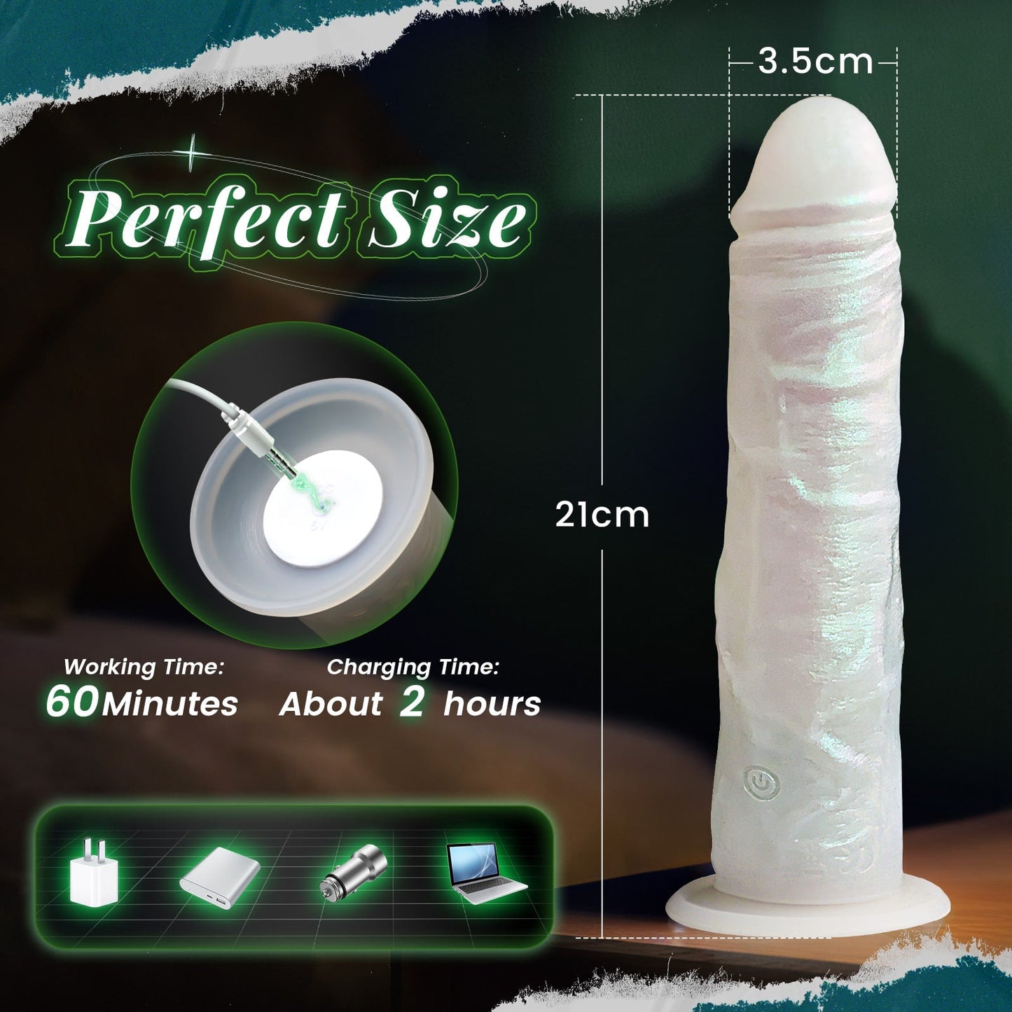 8.27in Realistic Glowing Dildo Vibrator with 4 Light Modes