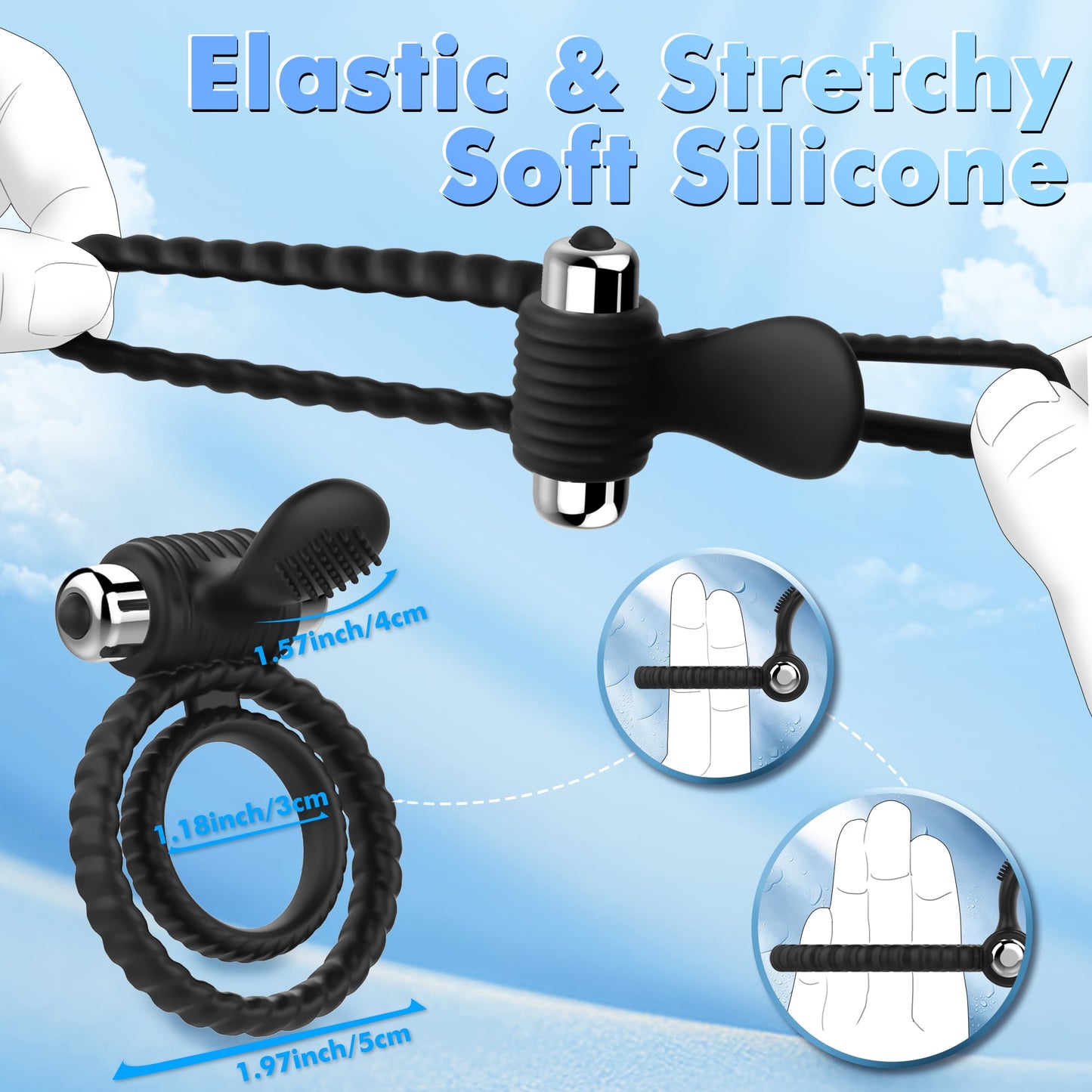 3 in 1 Male Penis Ring Vibrators for Erection Enhancing