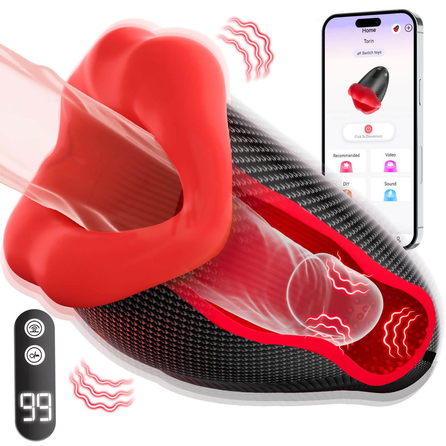 4 in 1 App Control Big Month Tapping and Vibrating Trainer and Masturbator