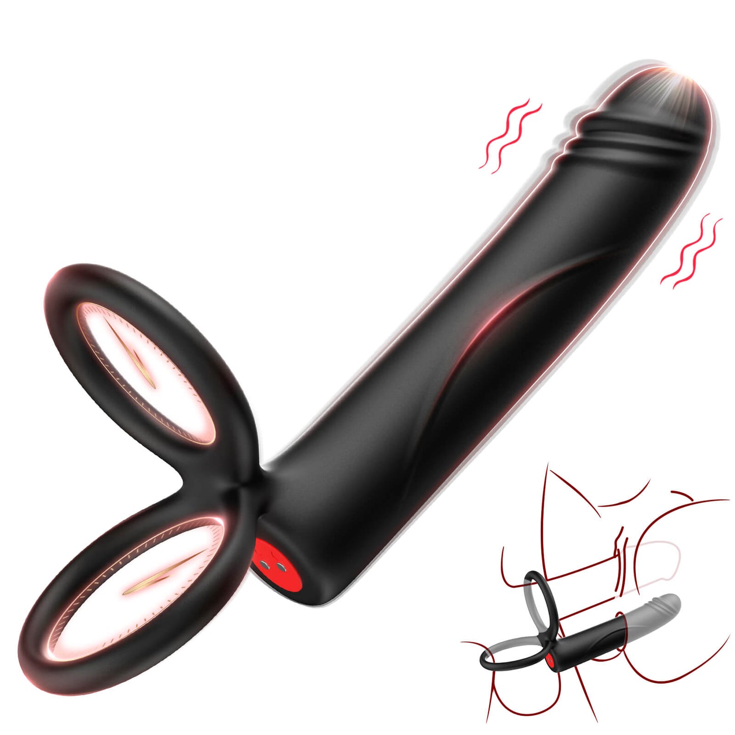 LaBiKe 3 in 1 Double Penetration Couples Vibrating Dildo Toy with Rings