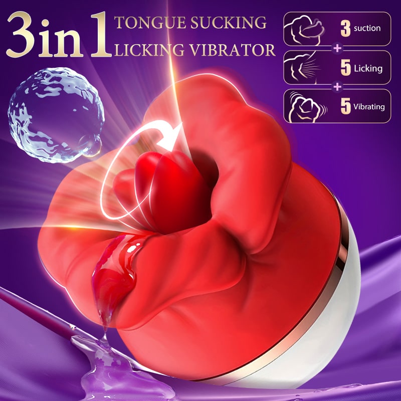 Woman 3 in 1 Sucking and Tongue Licking Clitoral Vibrator Toy