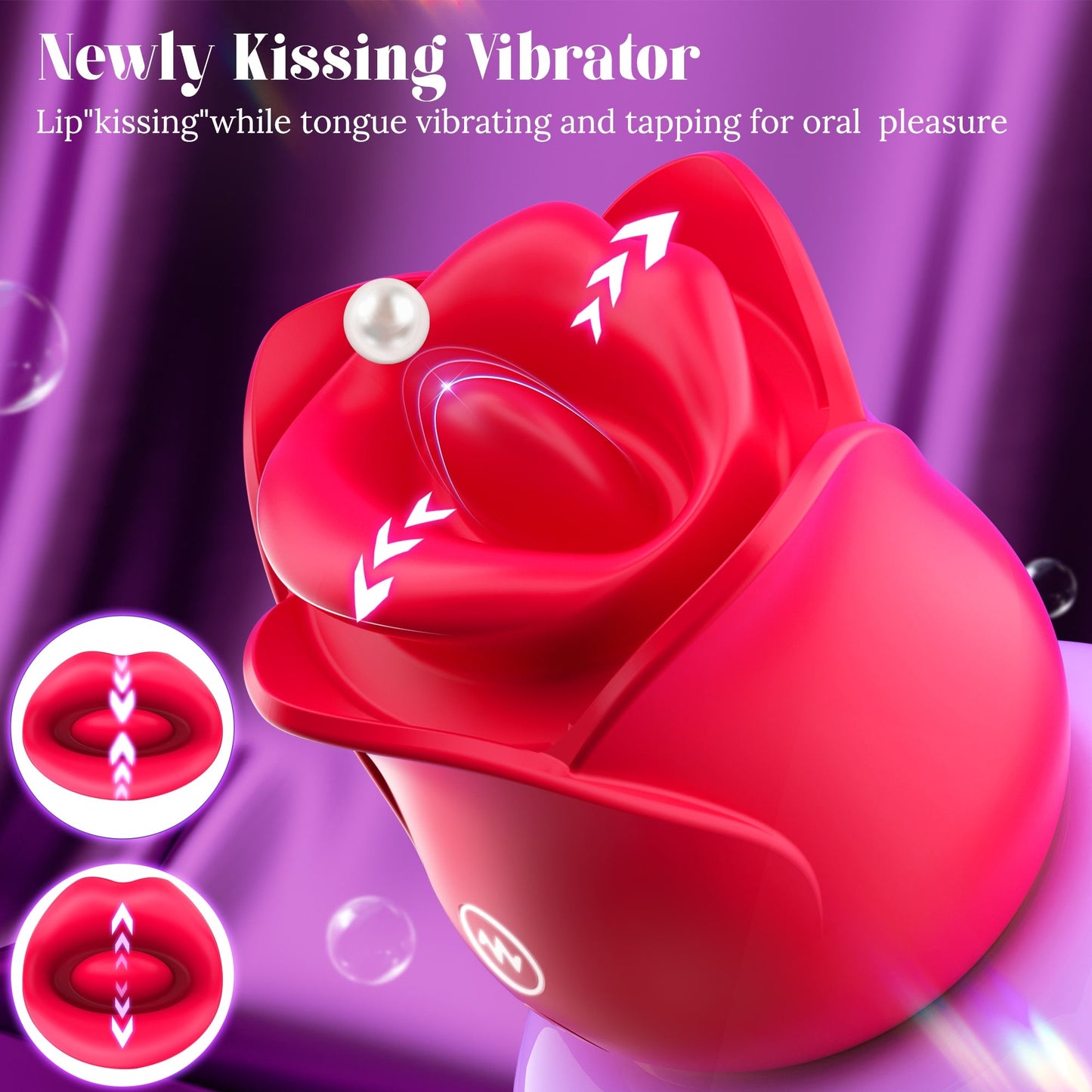 3 in 1 Lip Kissing and Tongue Tapping Rose Vibrator for Female