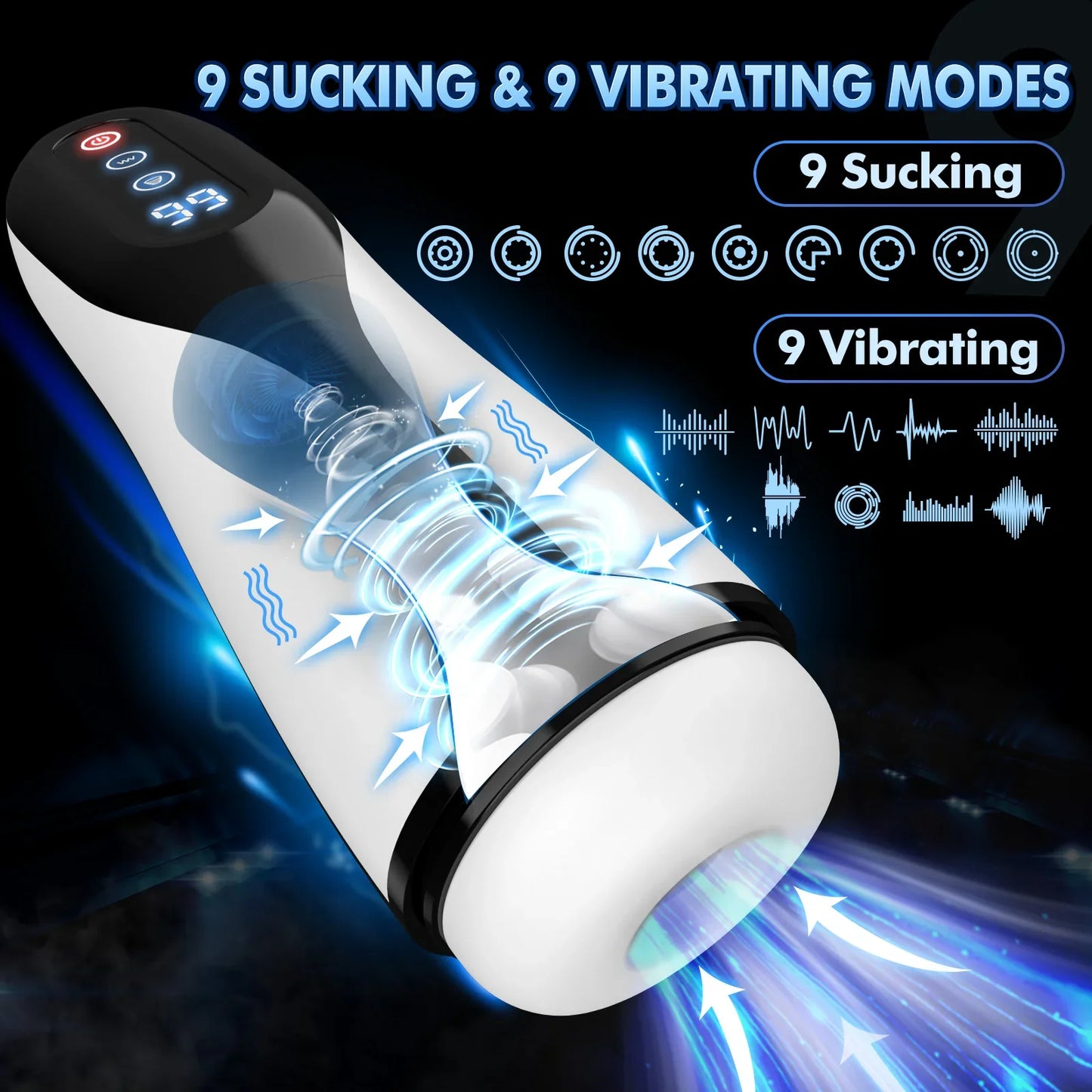 9 Strong Sucking & Vibrating Modes Male Heating Masturbator