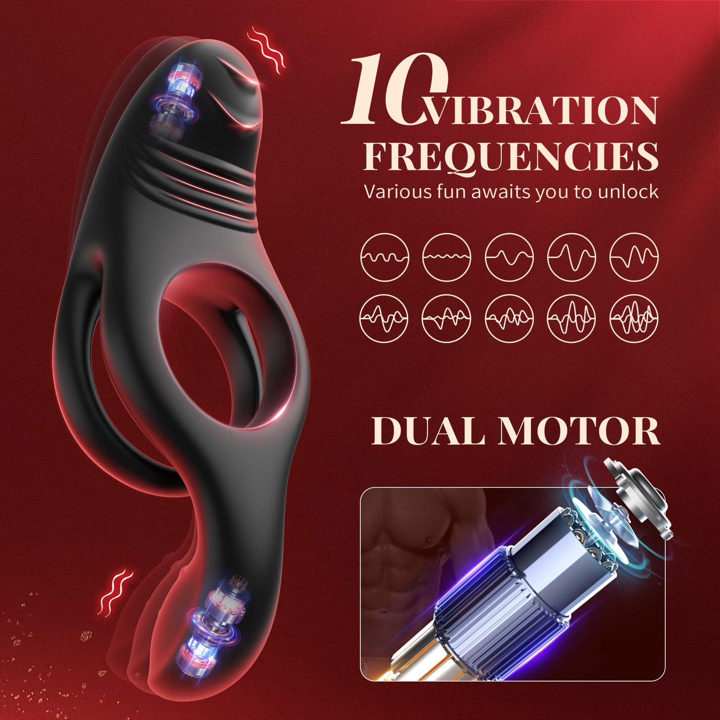 3 in 1 Multi Stimulation Vibration Penis Ring with Double Rings