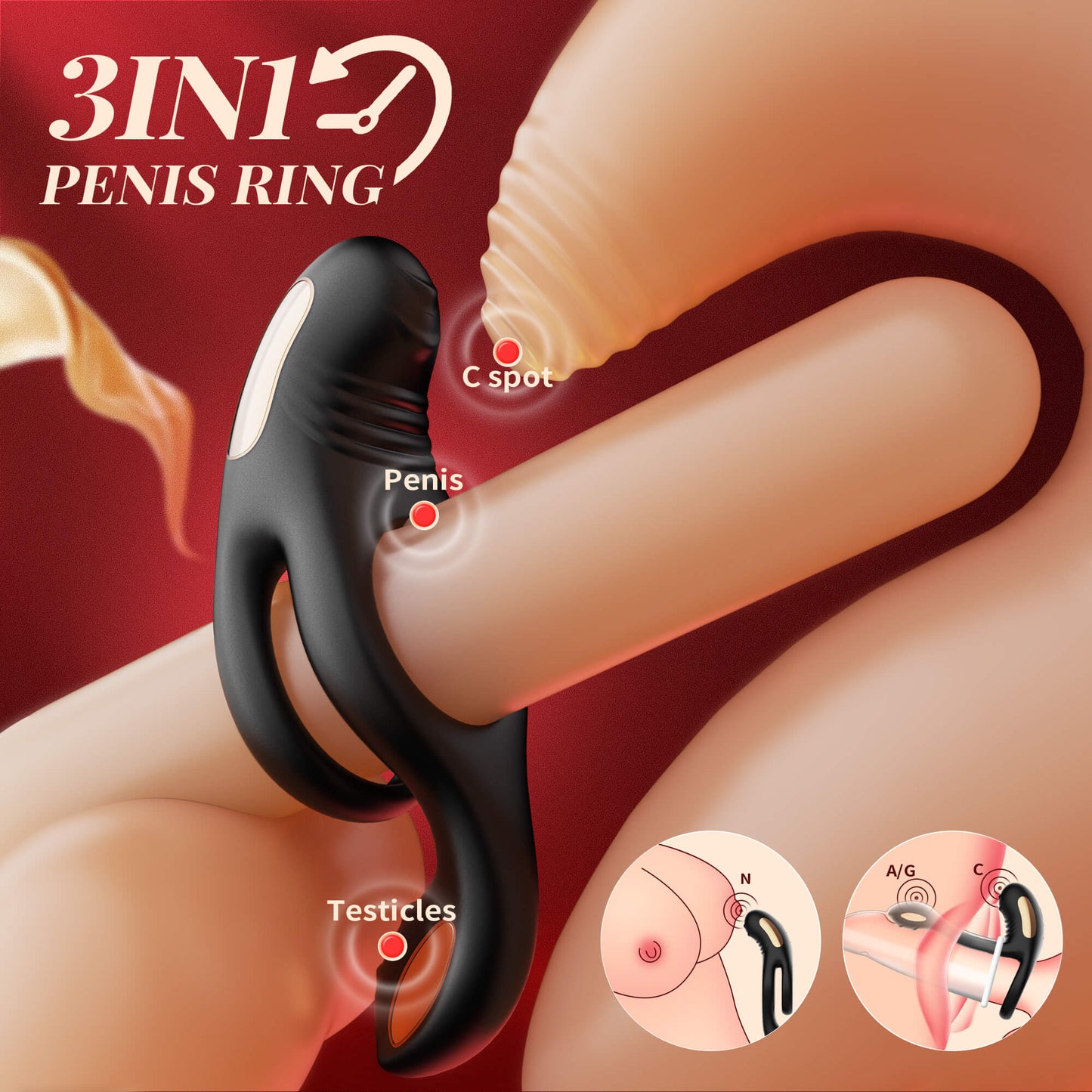 3 in 1 Multi Stimulation Vibration Penis Ring with Double Rings