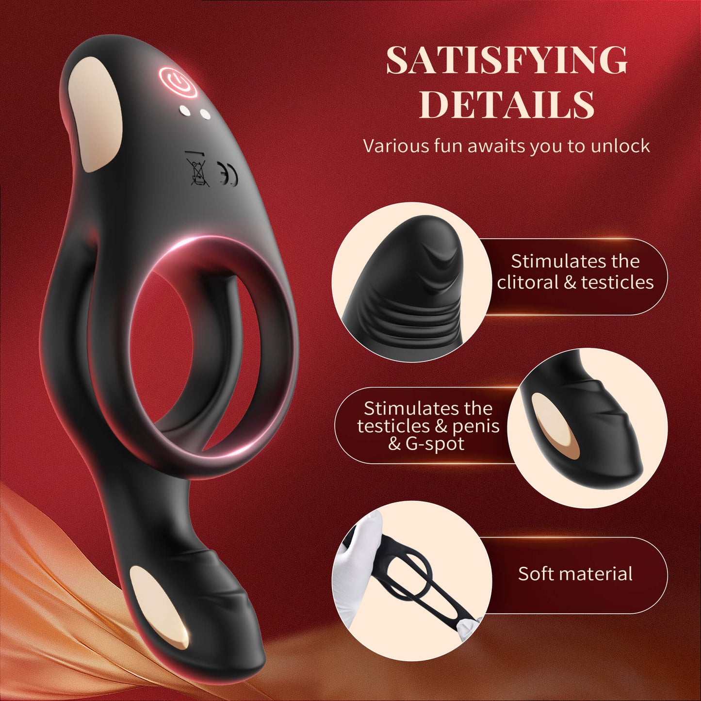 3 in 1 Multi Stimulation Vibration Penis Ring with Double Rings