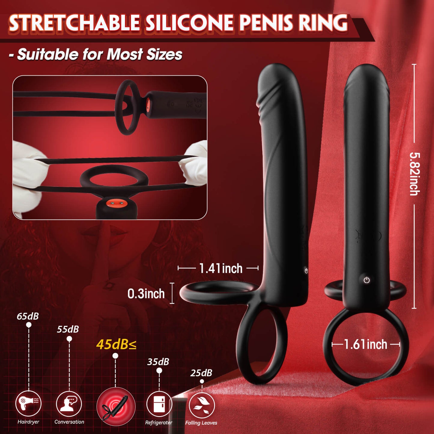 LaBiKe 3 in 1 Double Penetration Couples Vibrating Dildo Toy with Rings