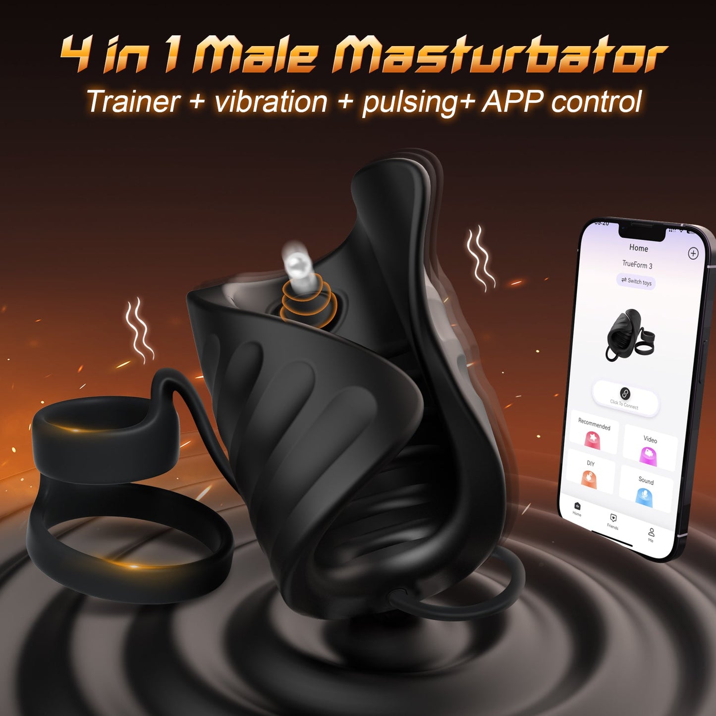 4 in 1 App Control Vibration and Pulsing Penis Trainer Male toy with Cock Ring