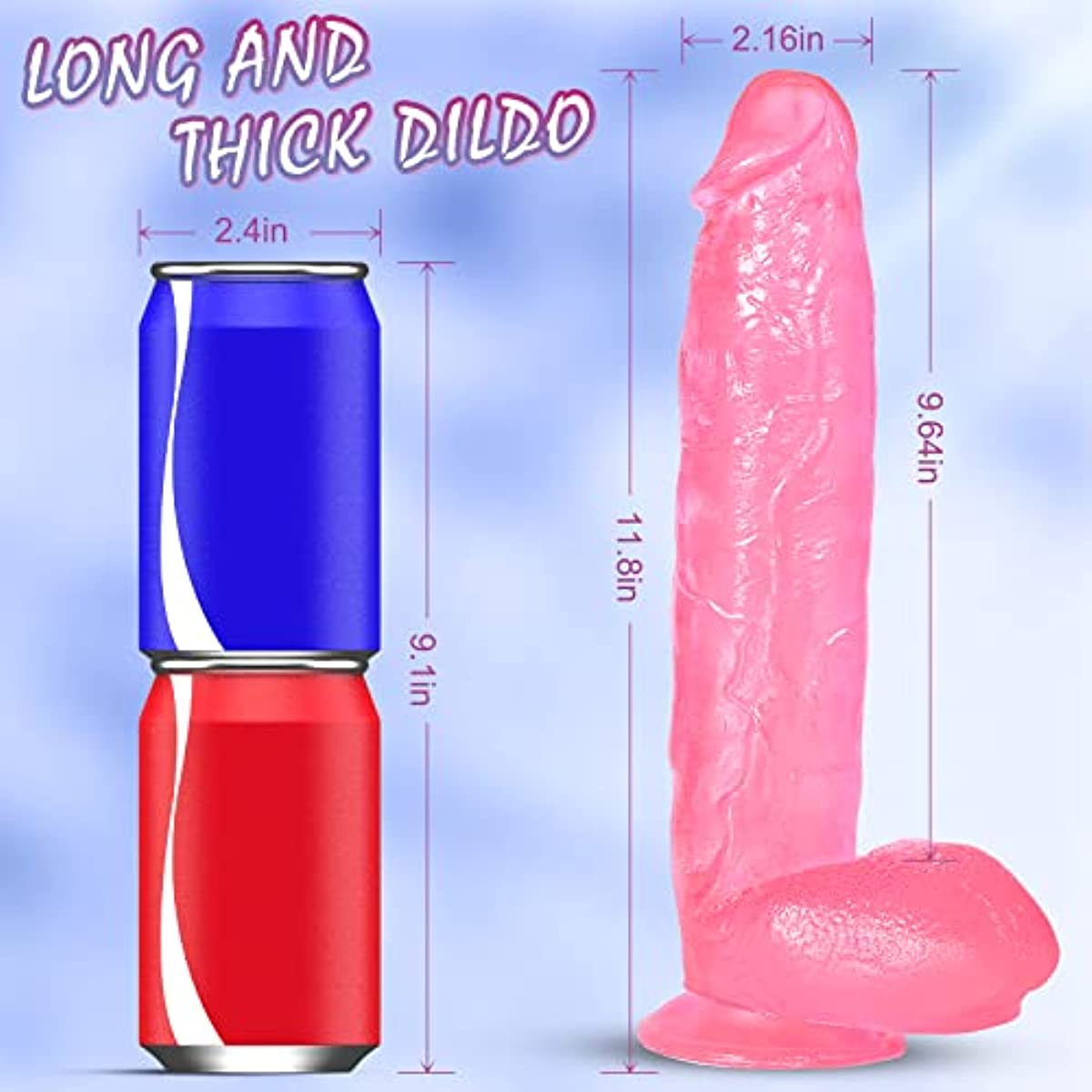 11.8in Realistic Huge Thick Pink Transparent Dildo