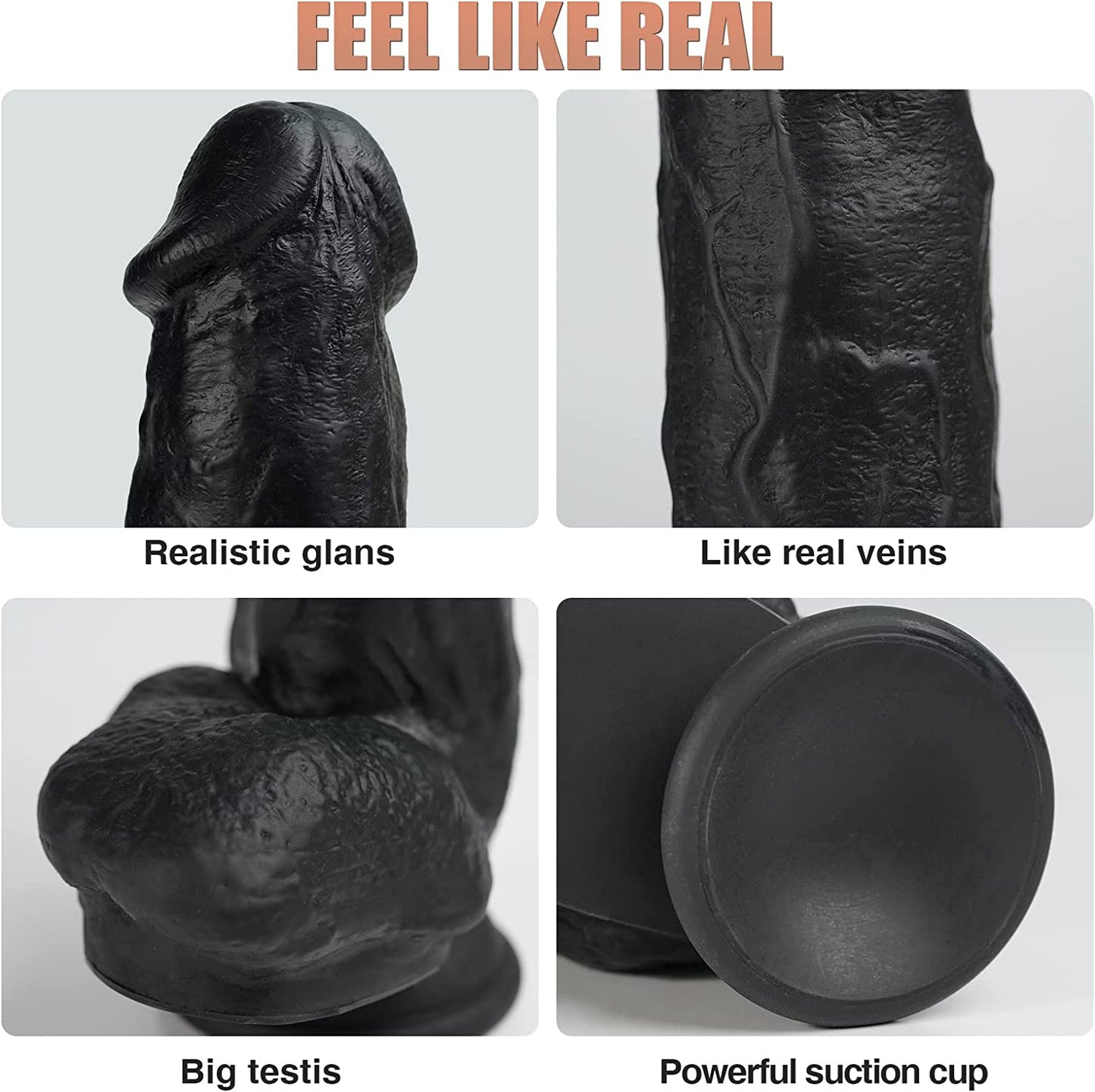 10.6 Inch Black Silicone Realistic Giant Dildo